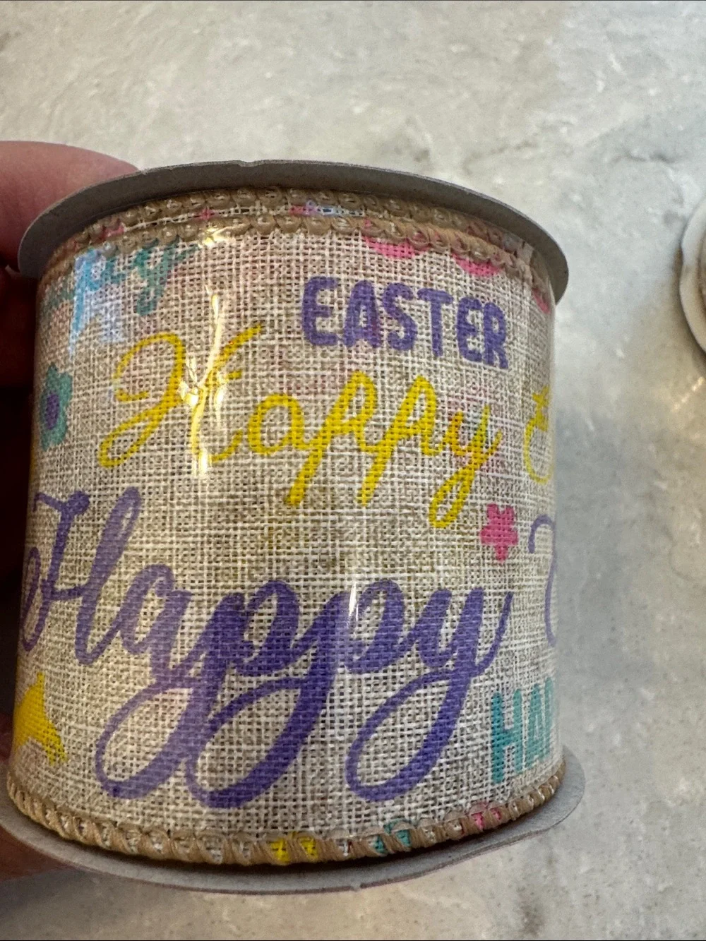 Easter Printed Burlap Ribbon & Rose Gold Glitter Accent Ribbon Set
